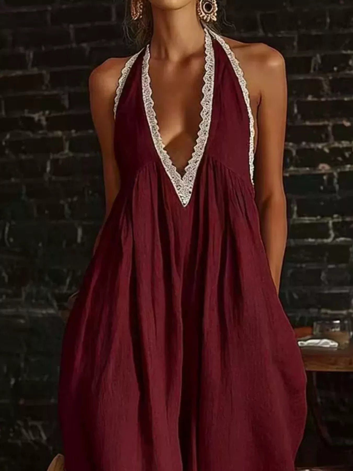 Trendsi Full Size Lace Trim Wide-Leg Jumpsuit Plus Size -