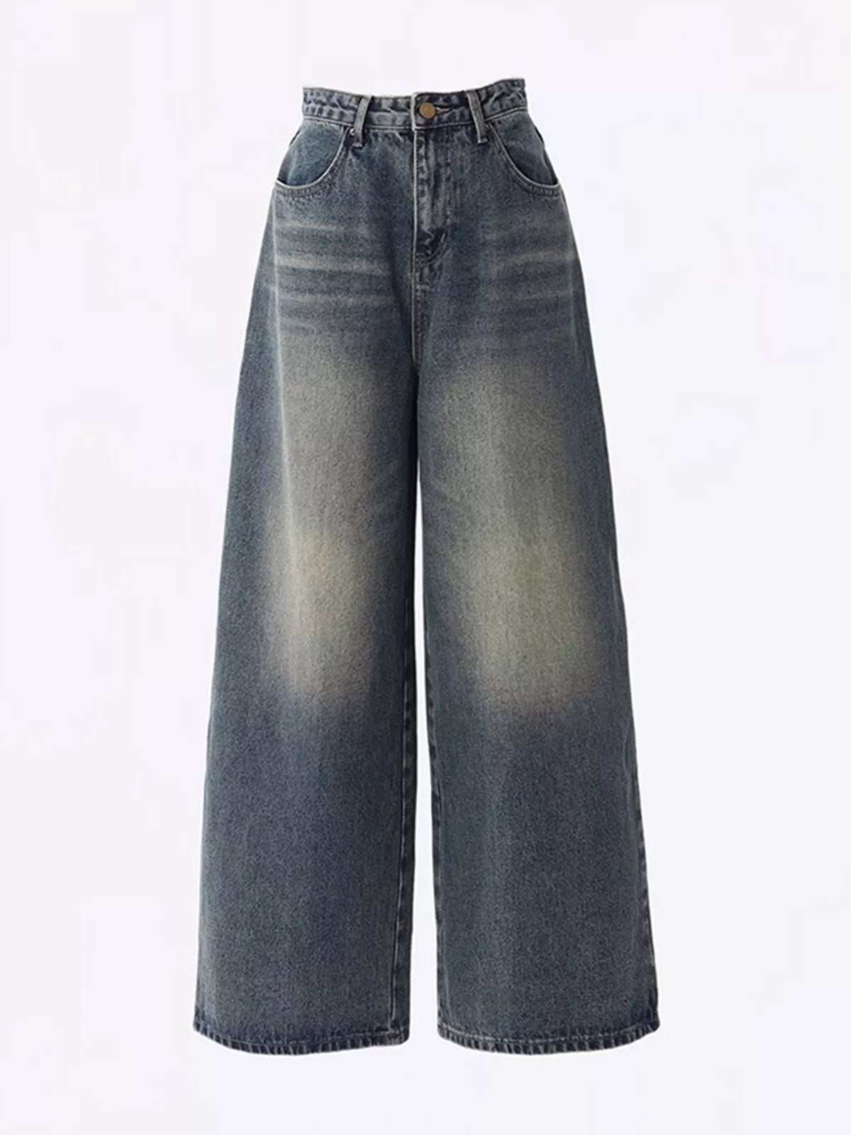Washed blue high-waisted wide-leg jeans, product view