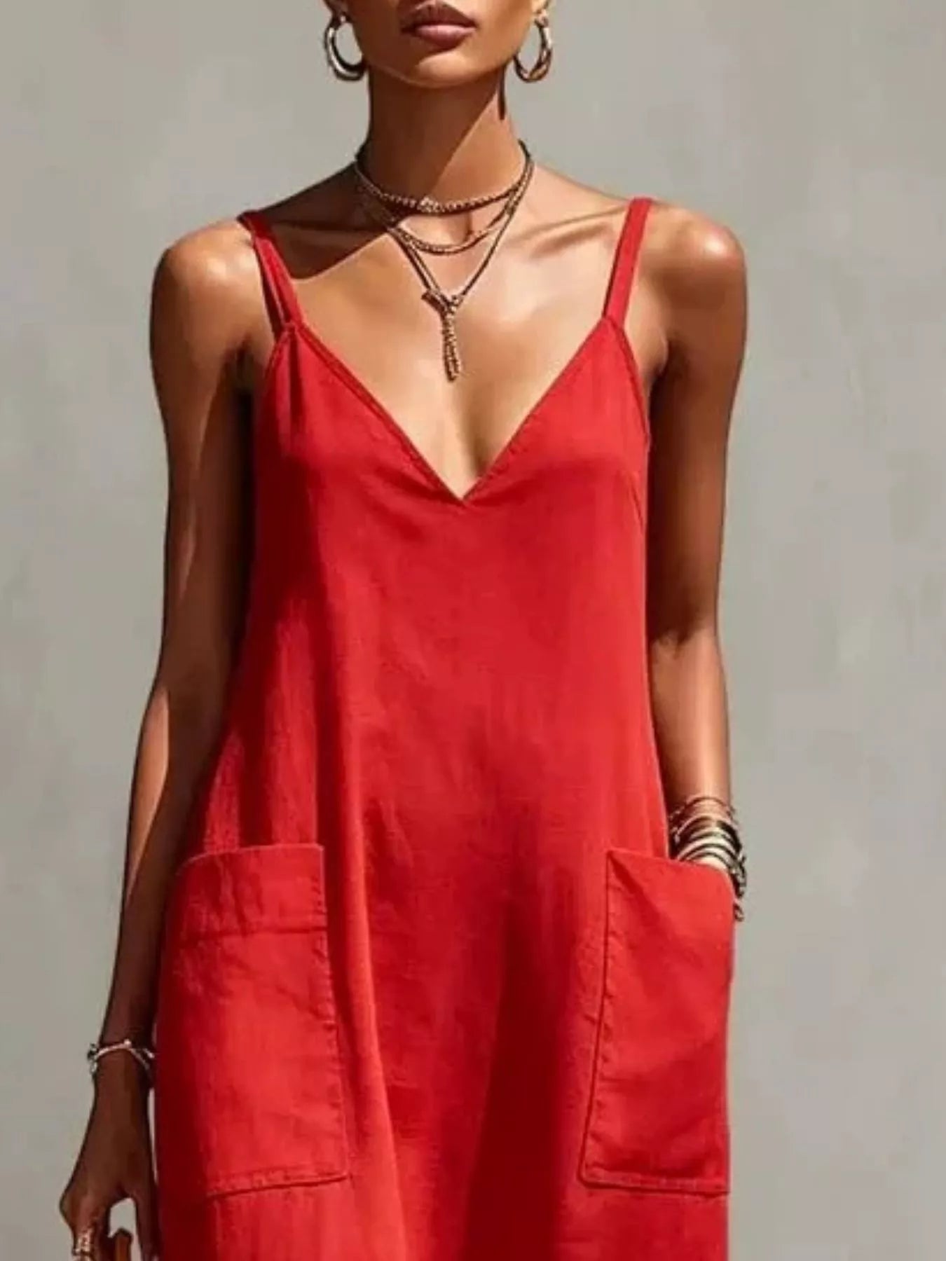 Trendsi Full Size Fringe V-Neck Spaghetti Strap Dress Plus Size -