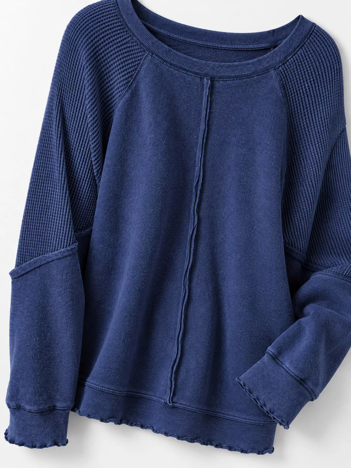 Waffle-knit sweatshirt, navy flat front