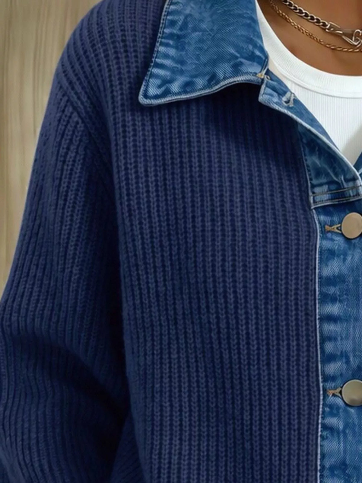 Dark Blue Denim Trim Button-Up Cardigan alternate view