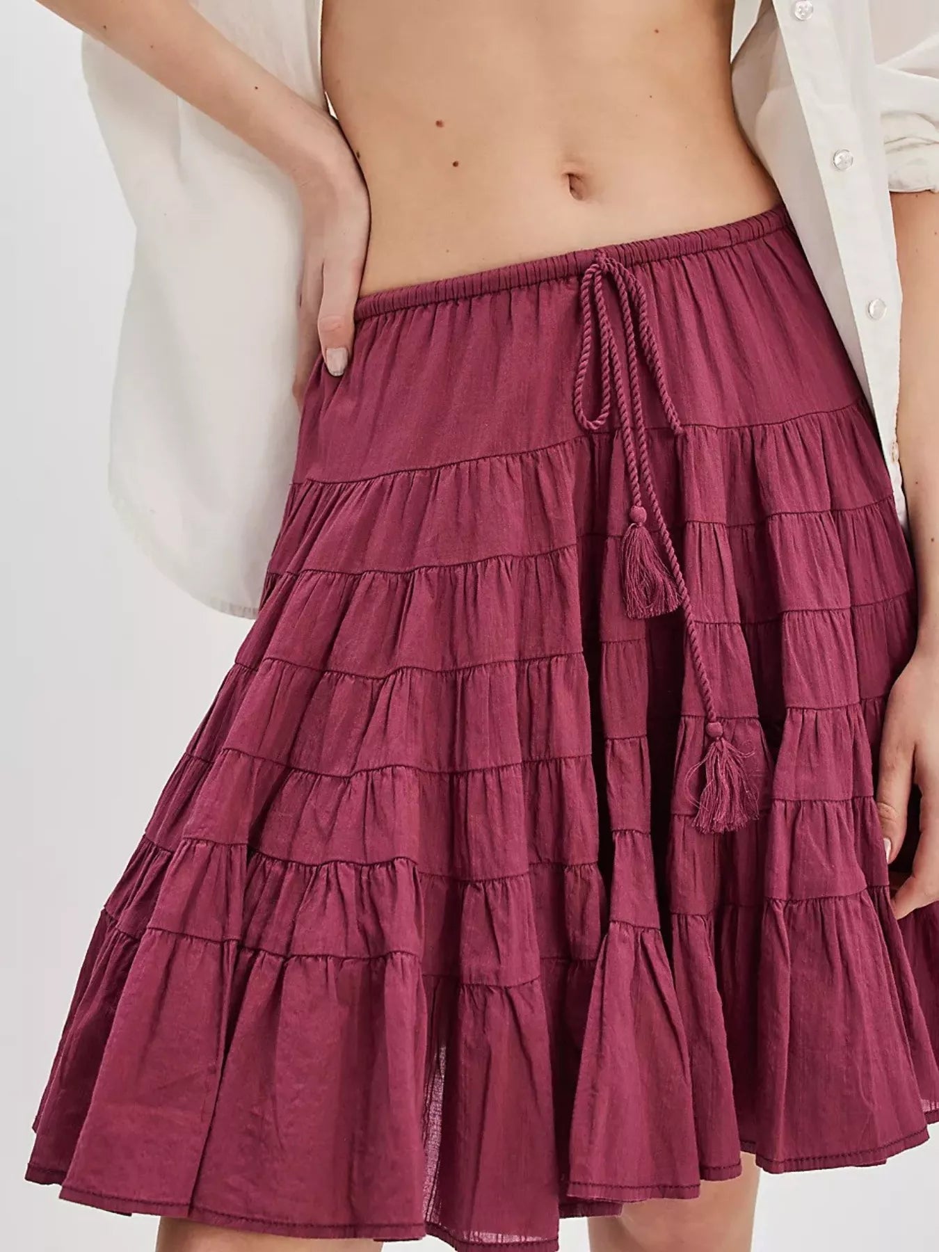 Trendsi Tiered Drawstring Mini Skirt -