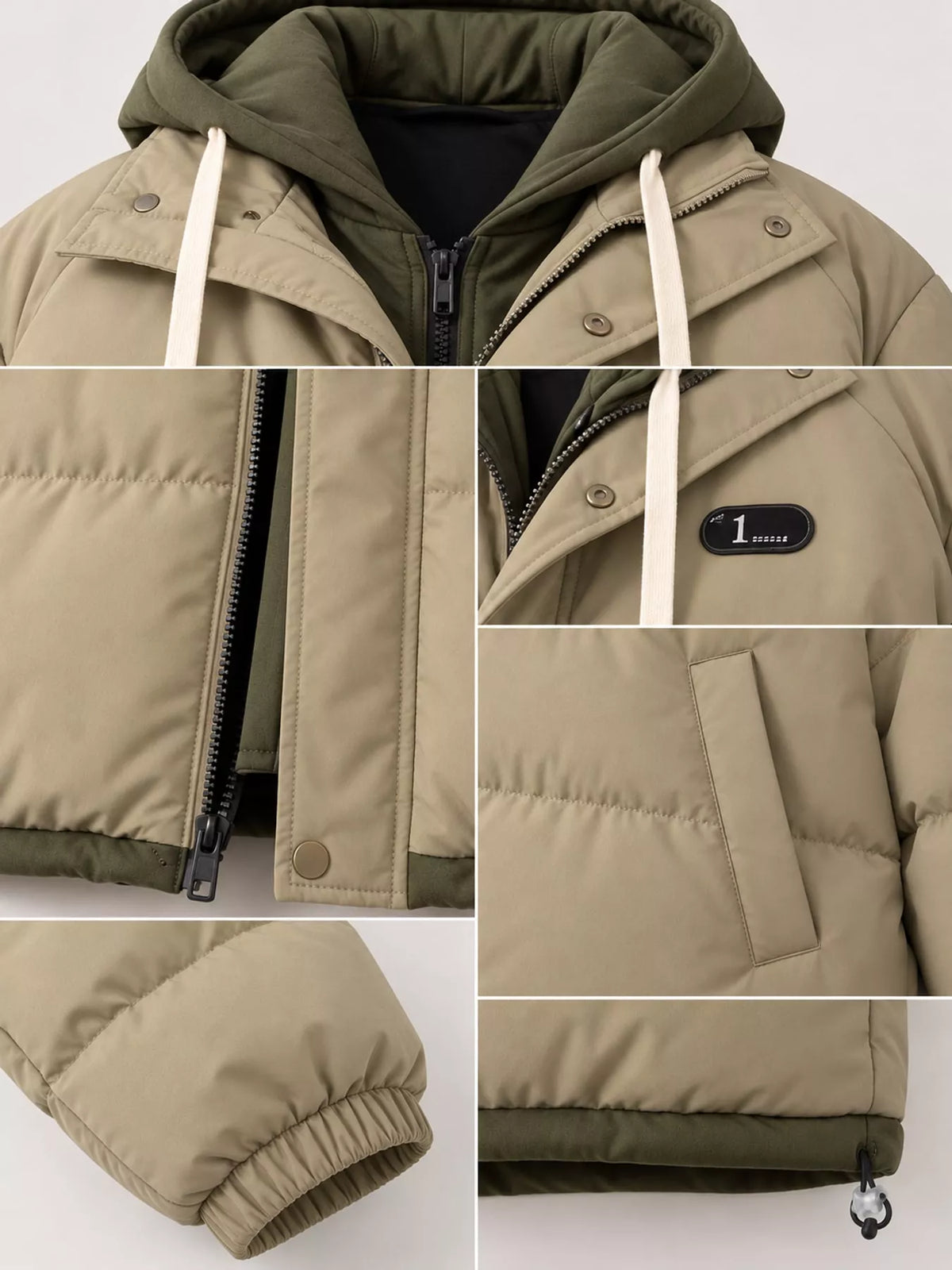 Zip-Up Hooded Puffer Jacket — garment construction details