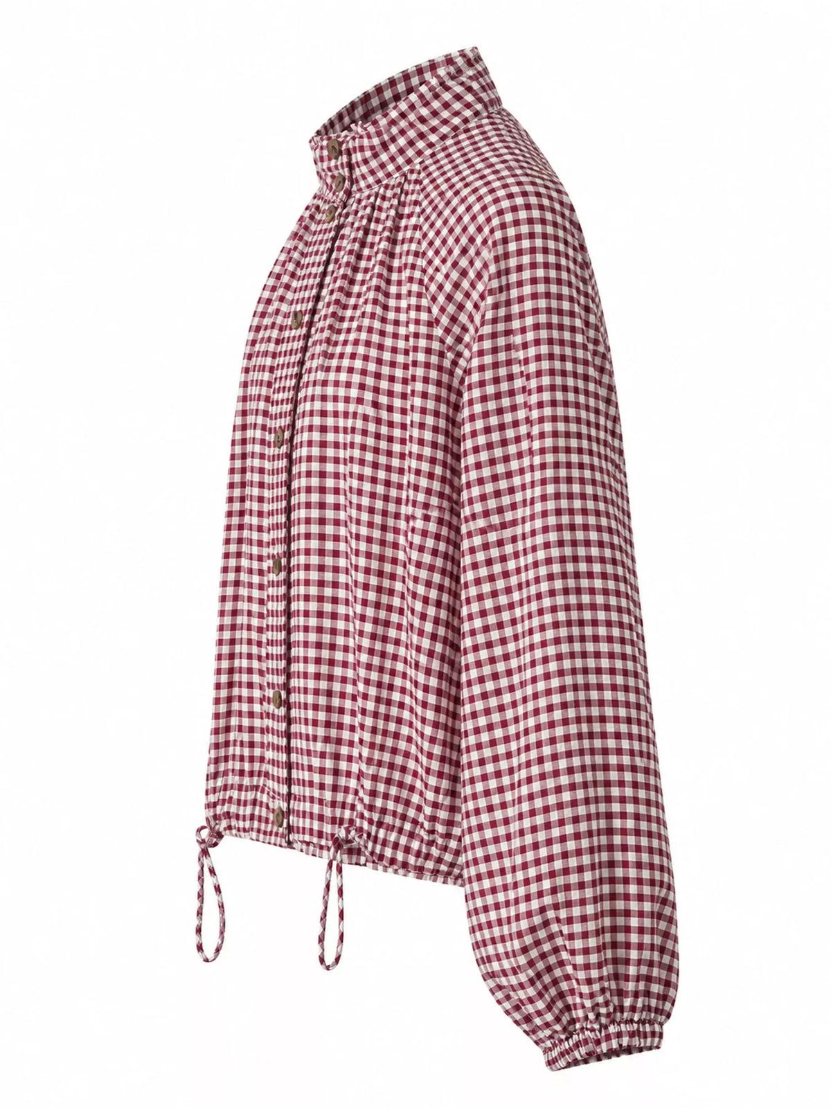 Gingham drawstring jacket, red gingham side