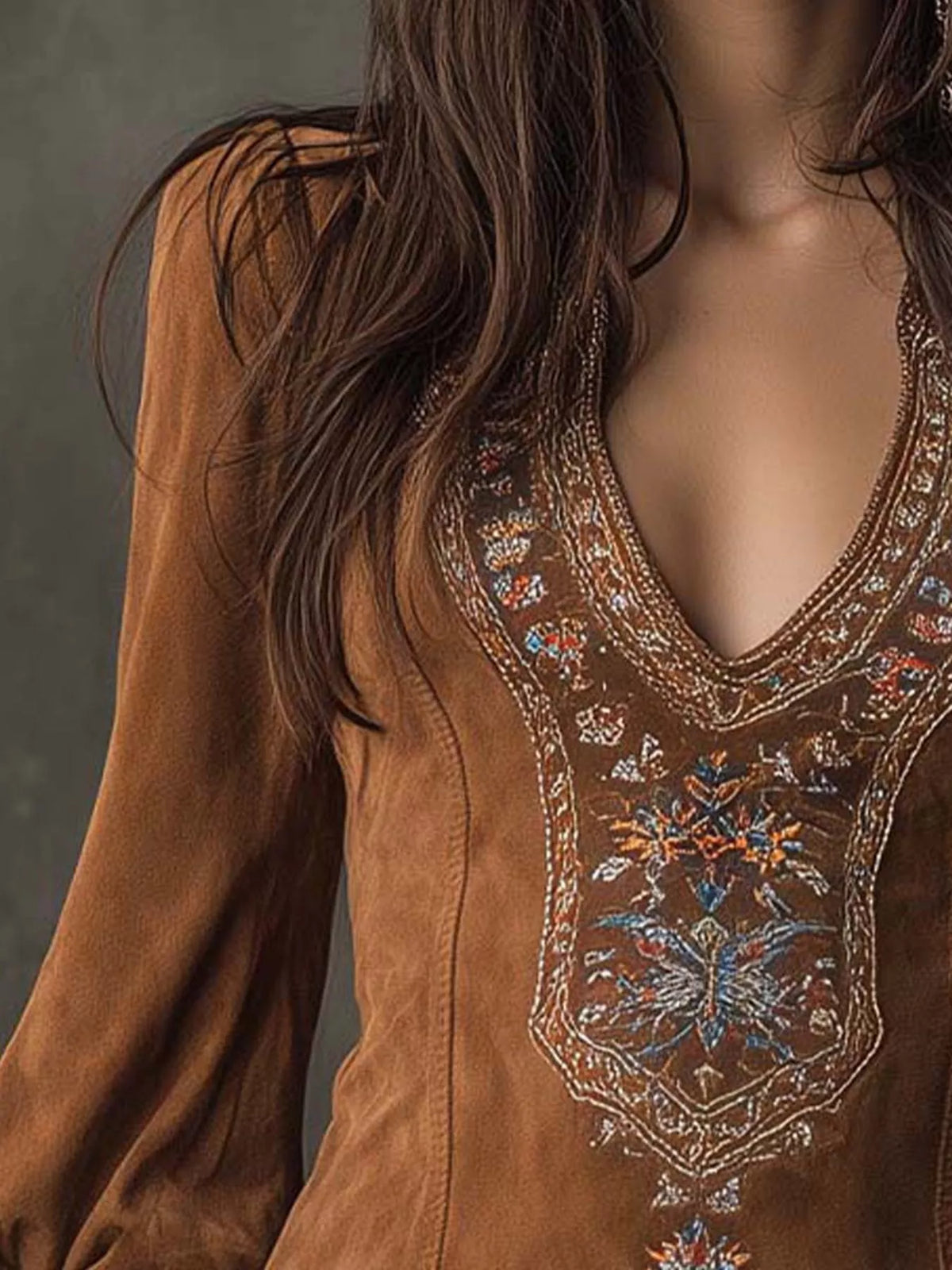 Trendsi Embroidered Lantern Sleeve Mini Dress -