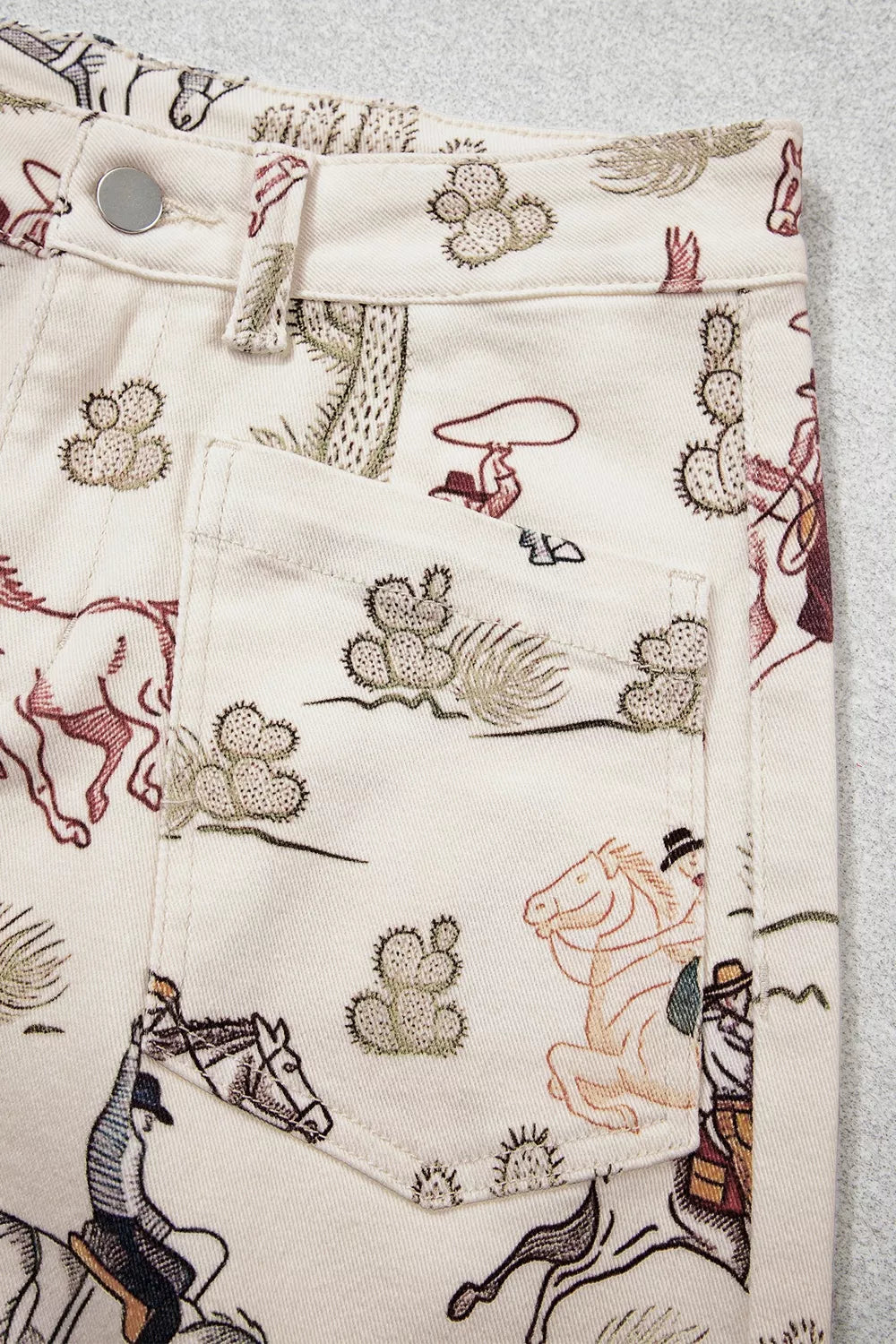 Western Print Straight-Leg Ankle Jeans in beige, pocket detail