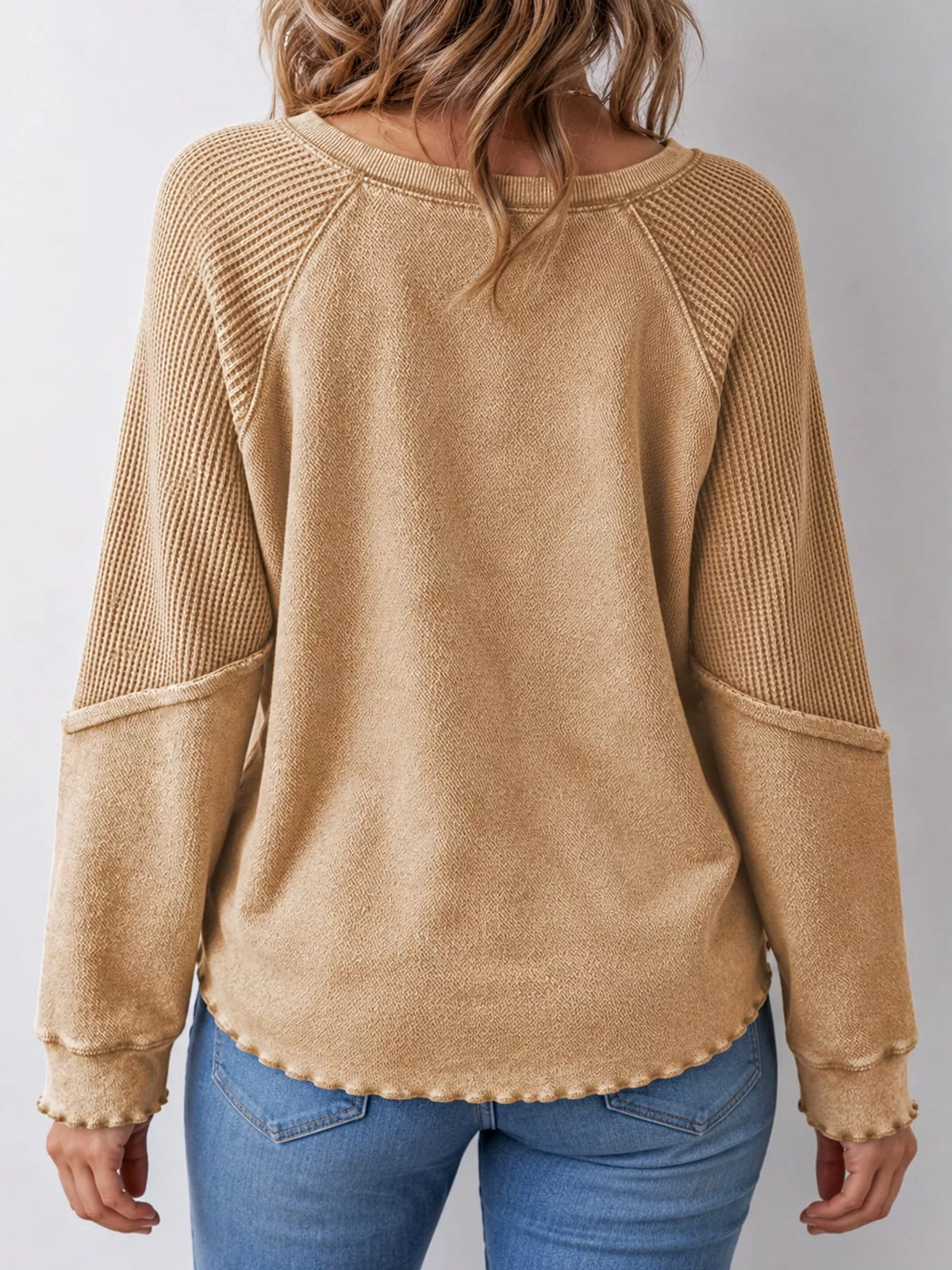Waffle-knit sweatshirt, tan back
