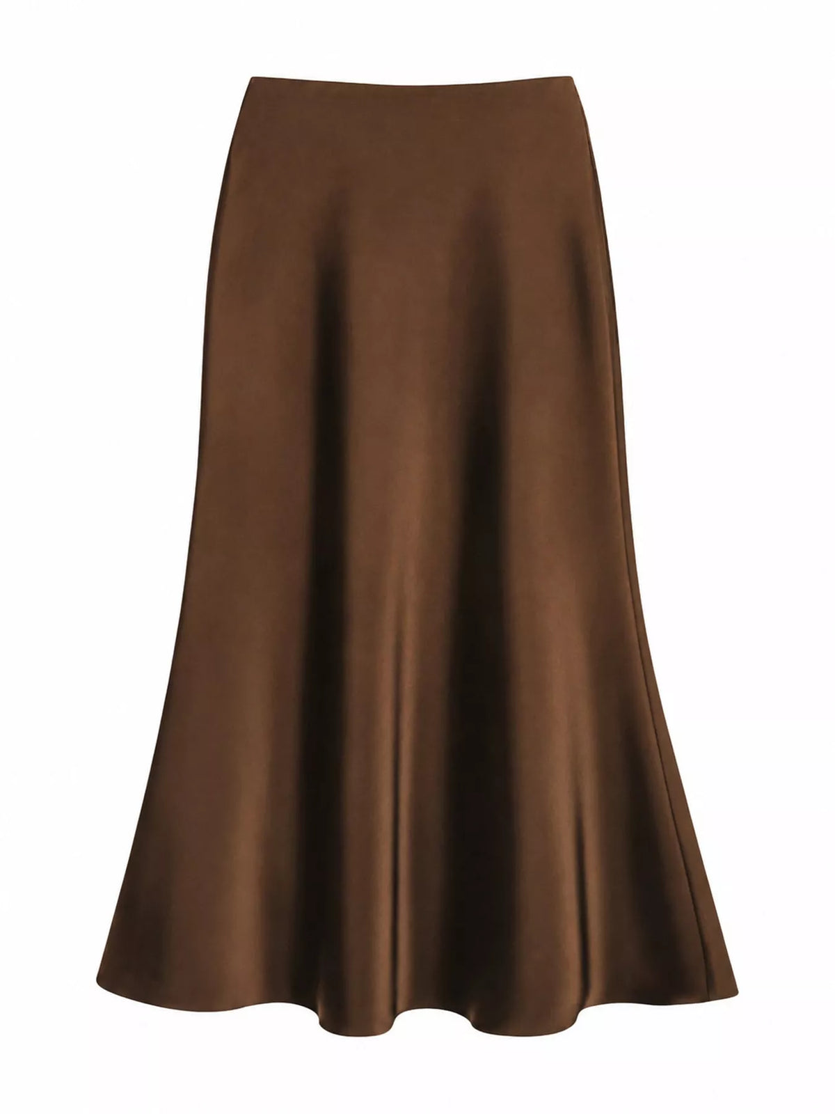 Zip-up satin skirt, brown front