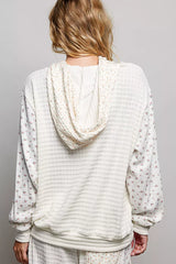 Trendsi POL Mixed Knit Contrast Print Sleeve Hoodie with Kangaroo Pocket -
