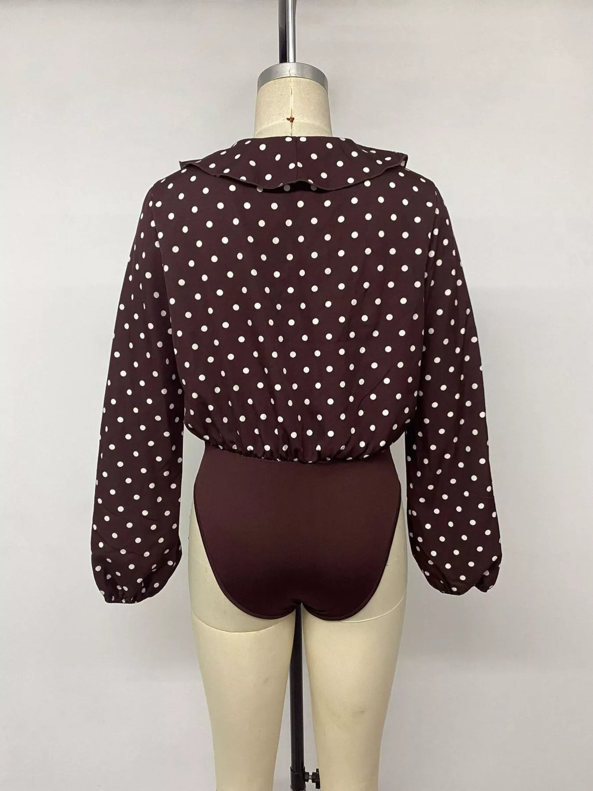 Trendsi Polka Dot Ruffled V-Neck Bodysuit -