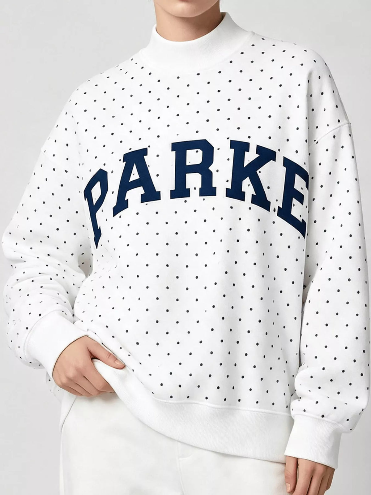 White polka dot letter graphic sweatshirt