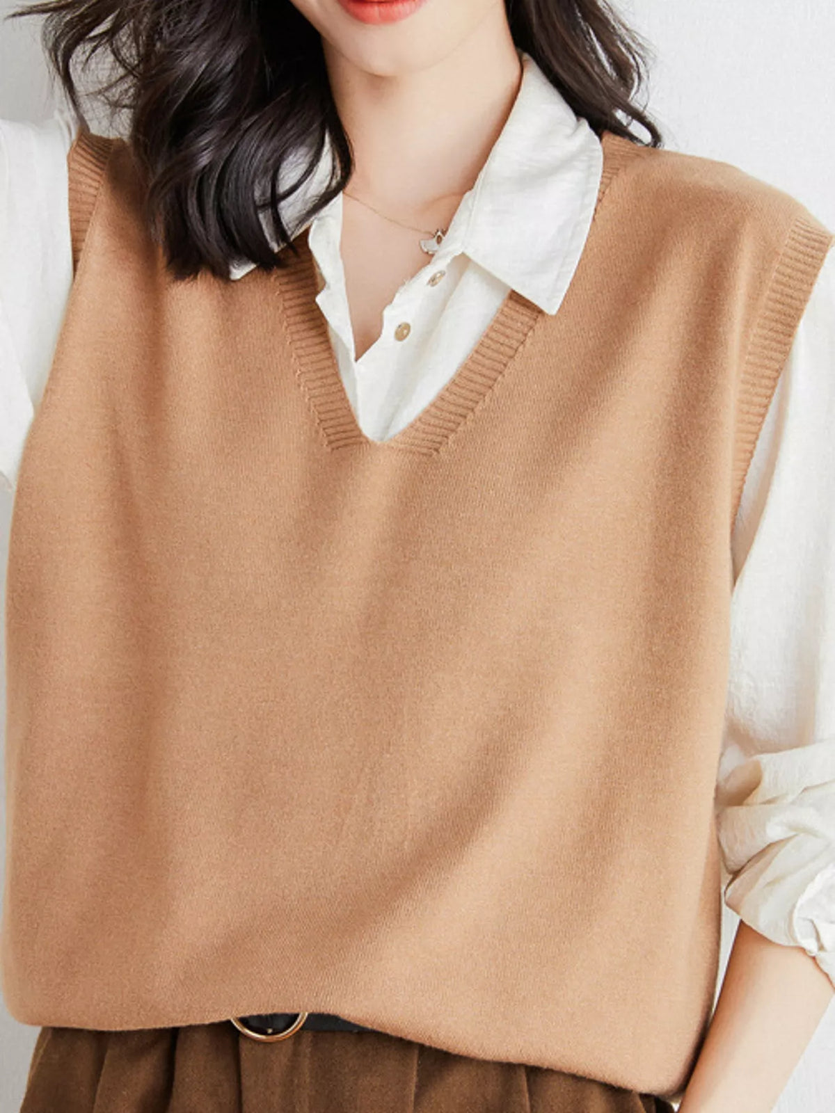 V-Neck Knit Sweater Vest — front view