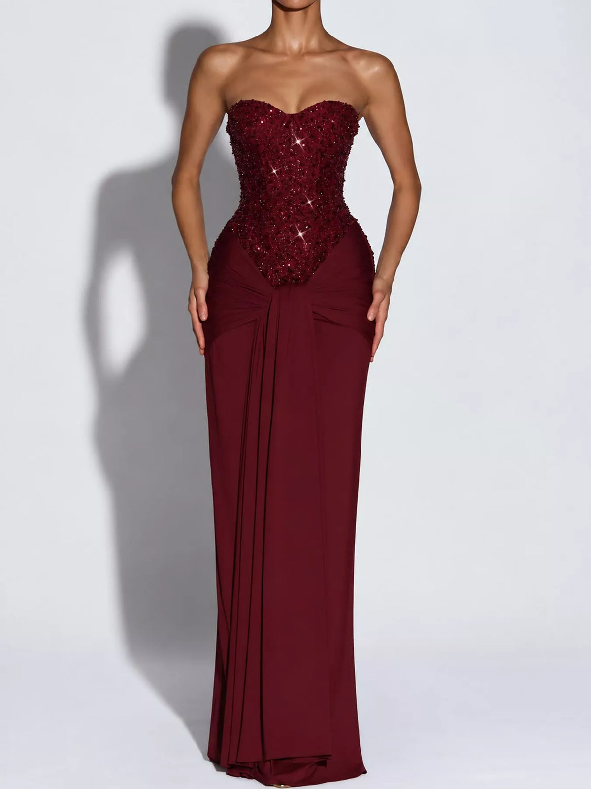 Strapless Sequin Corset Maxi Dress, front view