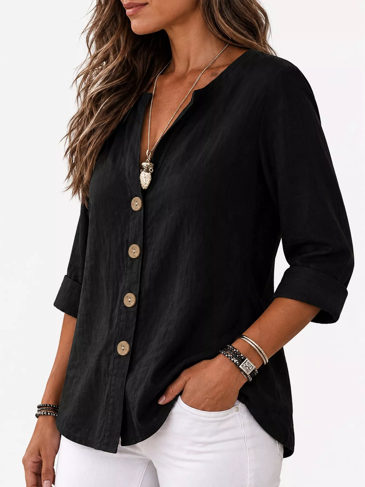 Notched-neck shirt, black side
