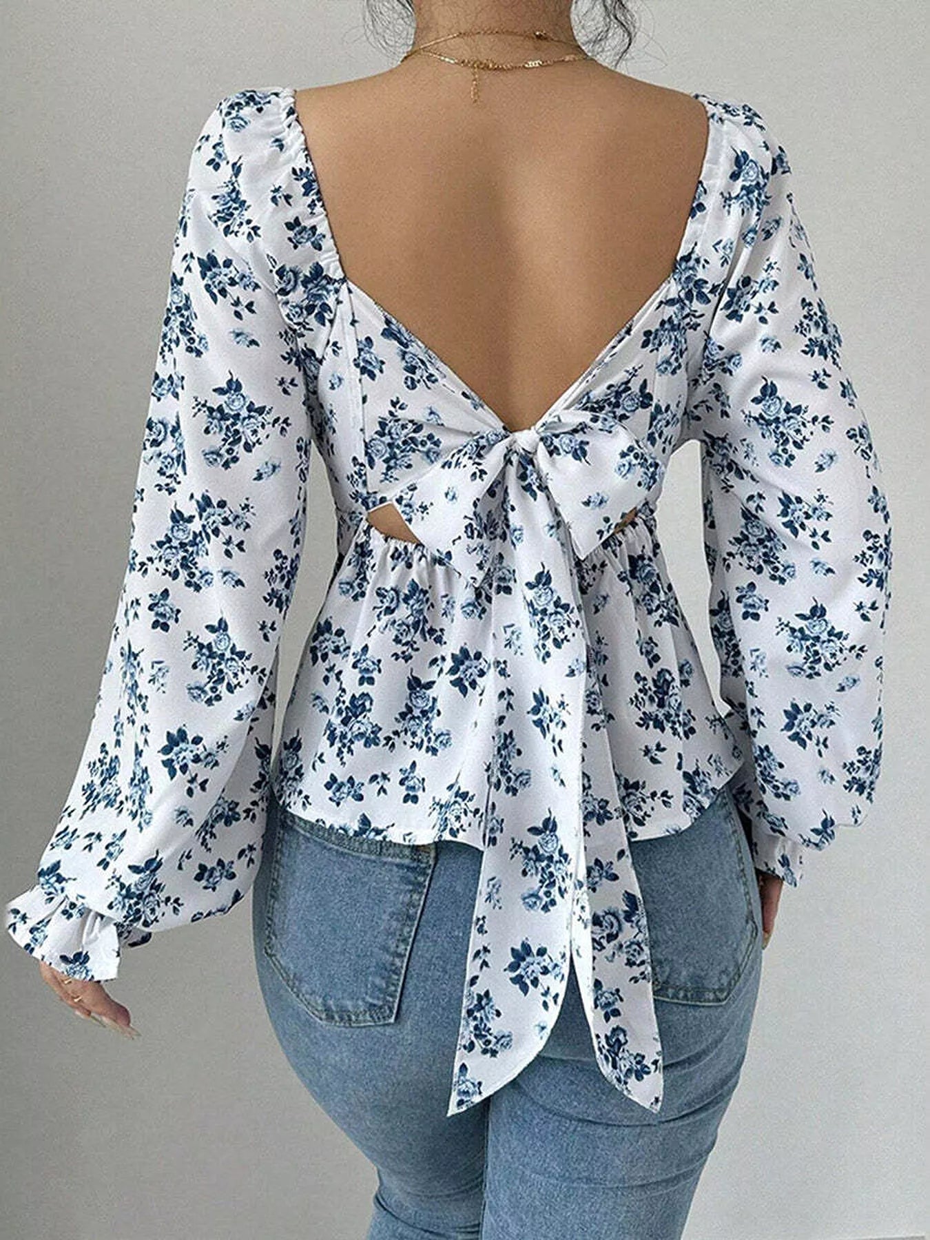Trendsi Floral Print Square Neck Peplum Blouse -