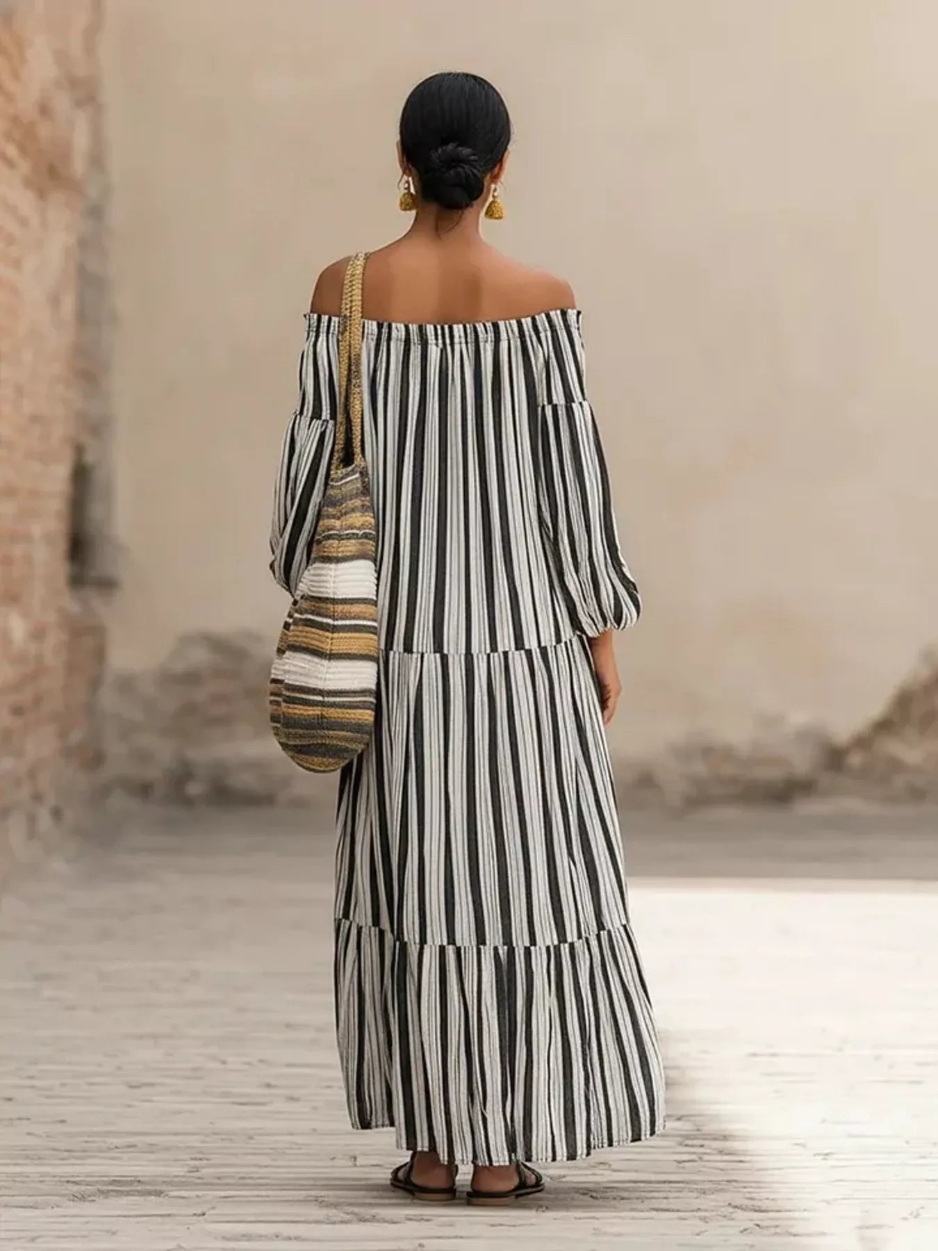 Trendsi Off-Shoulder Striped Maxi Dress -