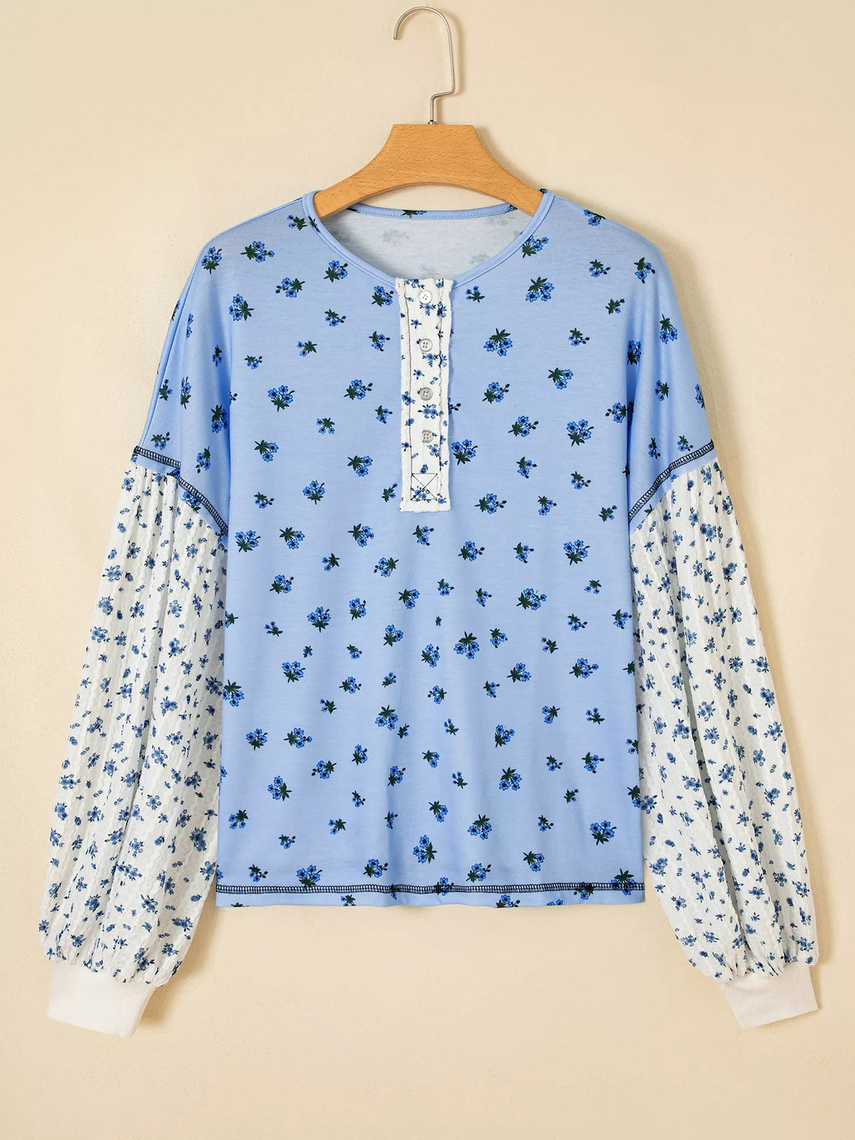 Floral Contrast Long Sleeve Top, front view