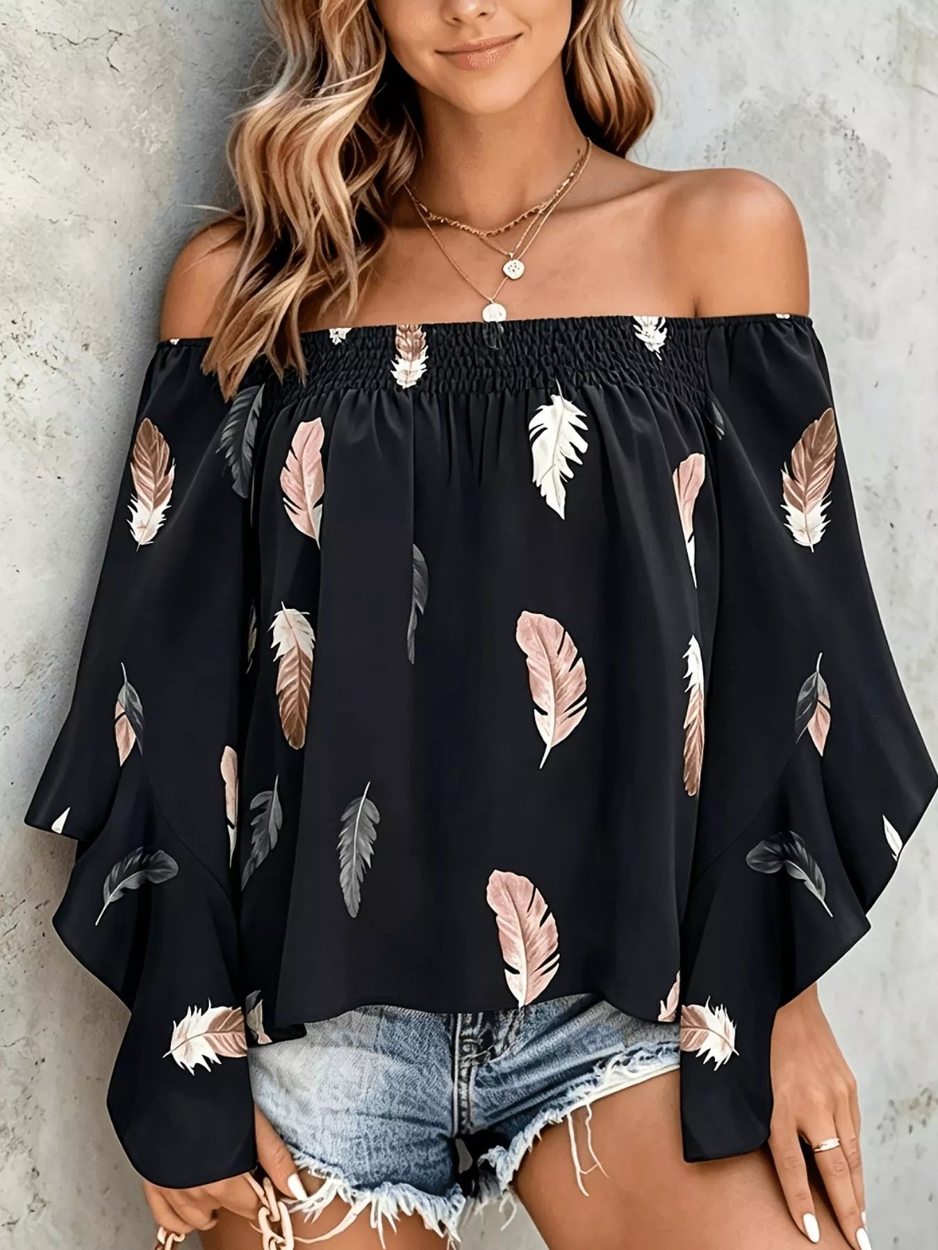 Trendsi Printed Off Shoulder Blouse -
