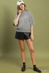 Trendsi Umgee Mock Neck Short Sleeve Knit Sweater Top -