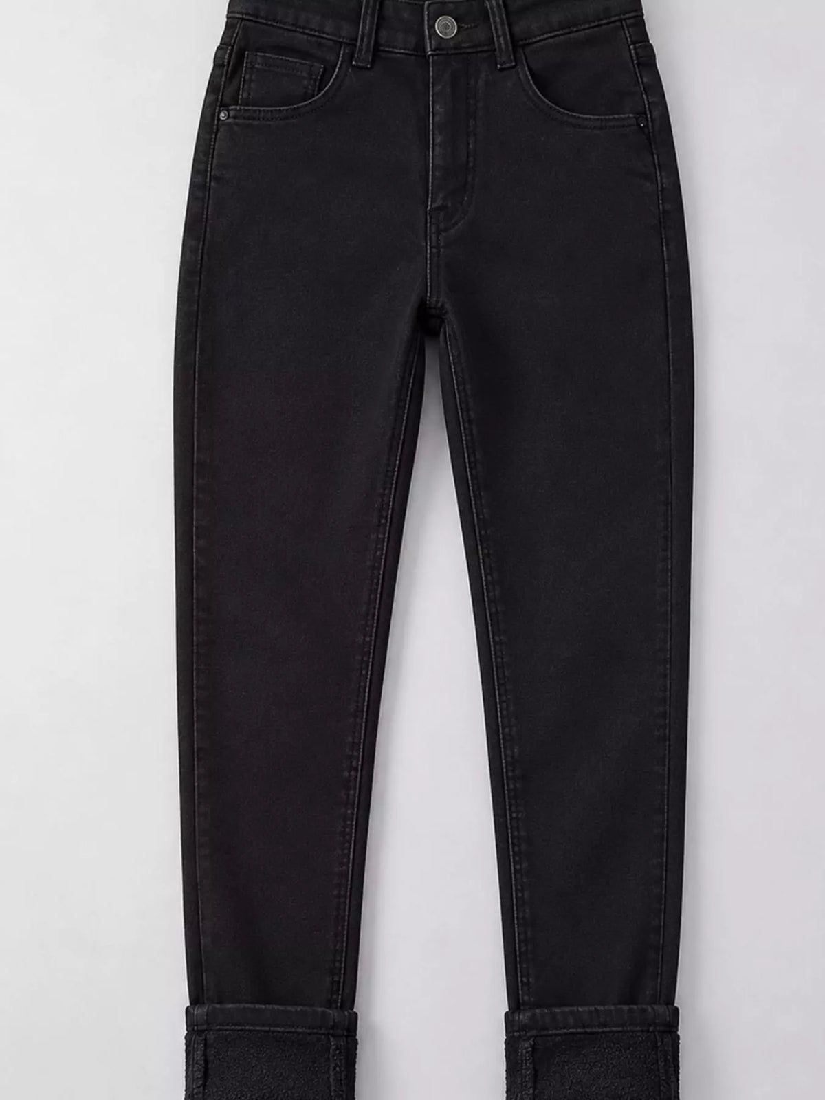 High-Waisted Slim-Fit Stretch Fleece Jeans — garment front