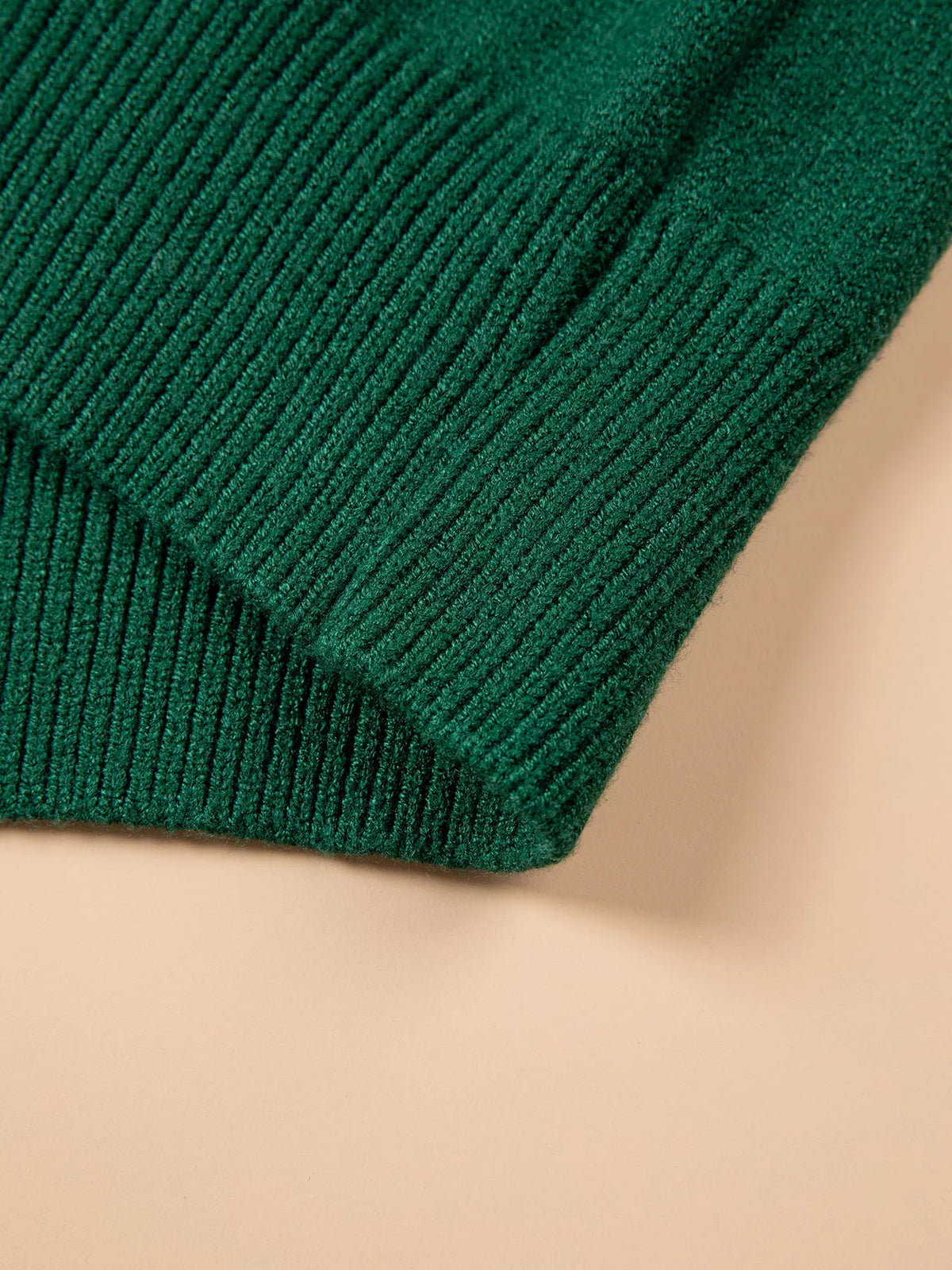 Dark Green abstract dog embroidery christmas round neck sweater, detail view