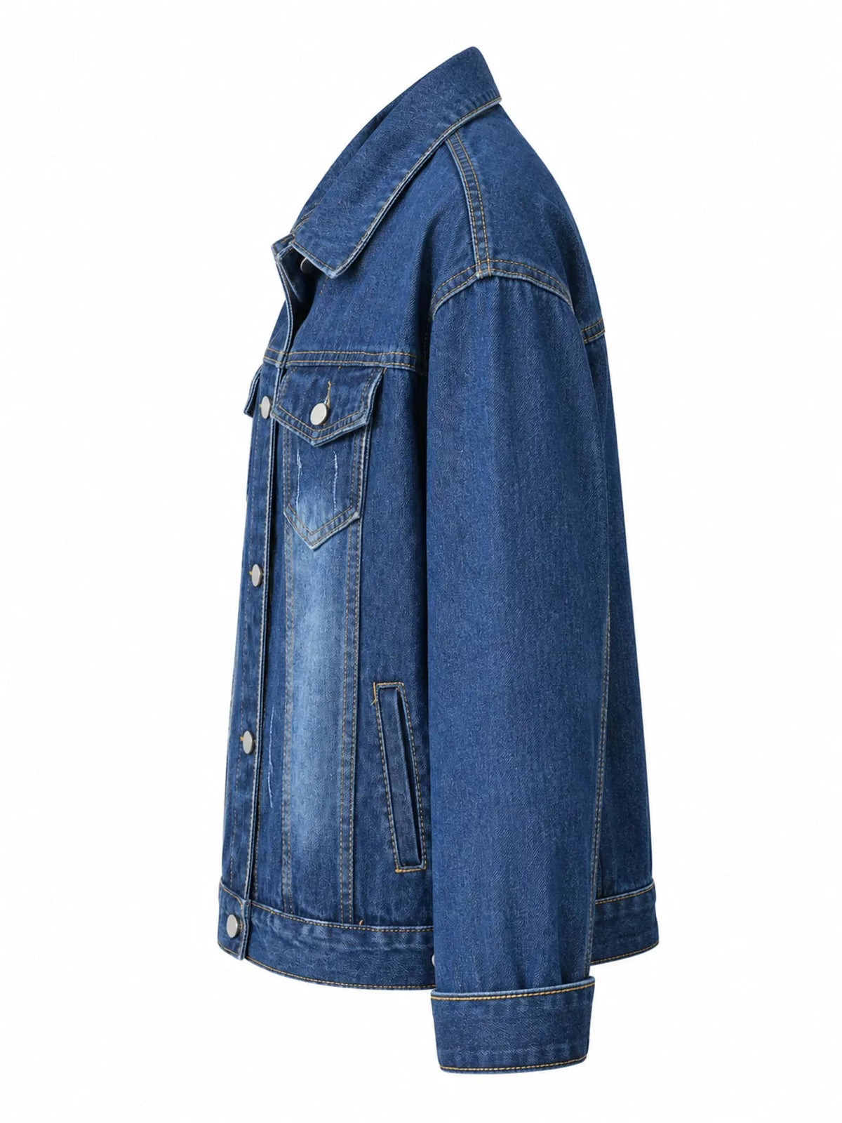 Button-Down Classic Cropped Denim Jacket — side view