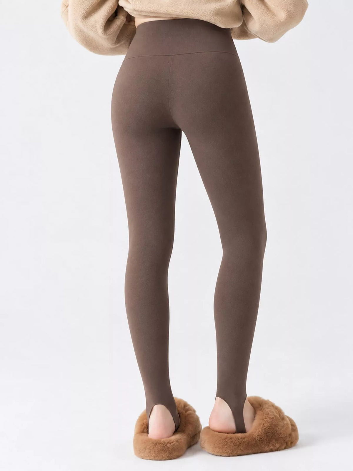Dark Coffee - Fleece-lined Stirrup high-waisted fleece-lined stirrup leggings, back view
