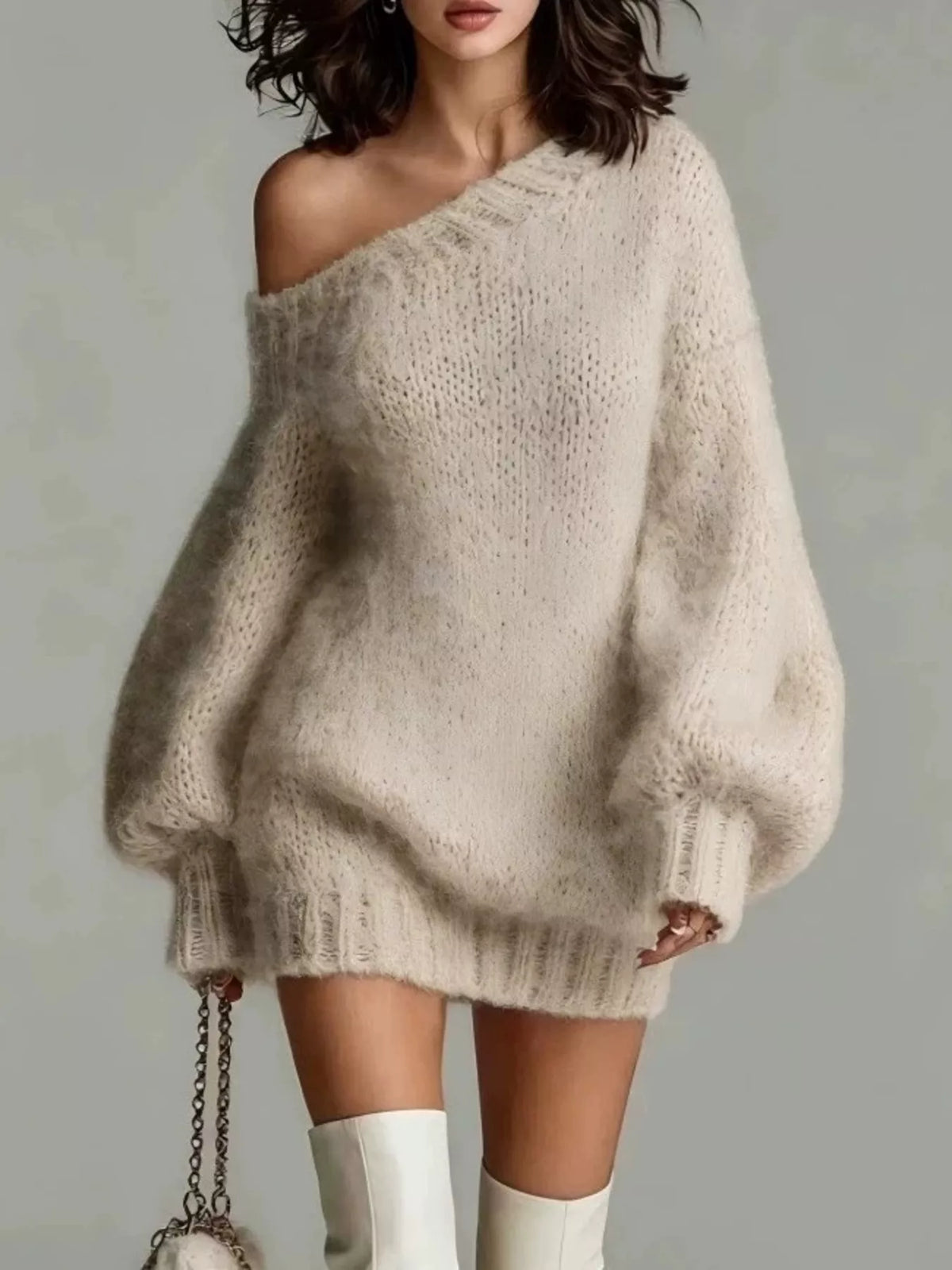 Deep Red one shoulder mini sweater dress