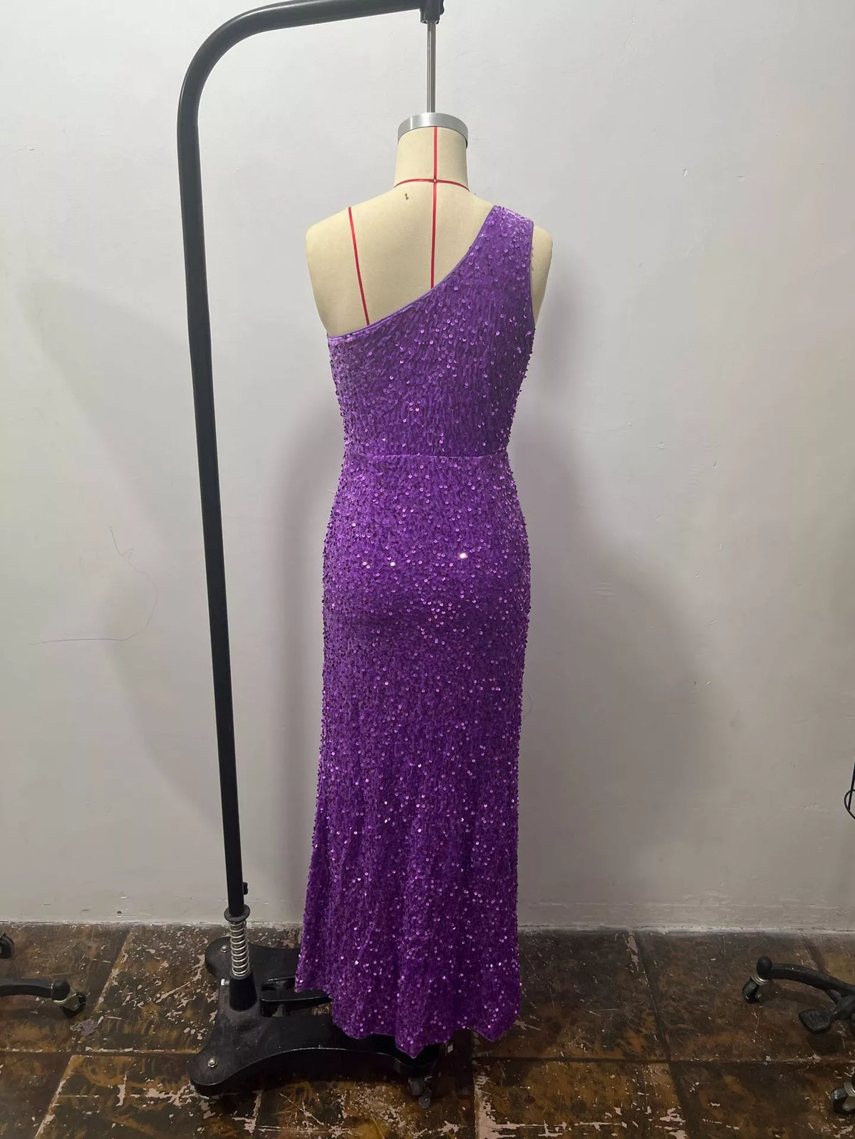 Sequin maxi dress, purple mannequin back