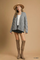 Trendsi Umgee Chunky Cable Knit Open Front Cardigan -