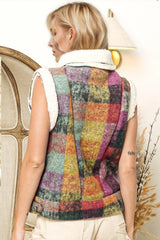 Trendsi Double Take Full Size Snap Down Plaid Fleece Vest Coat with Pockets -