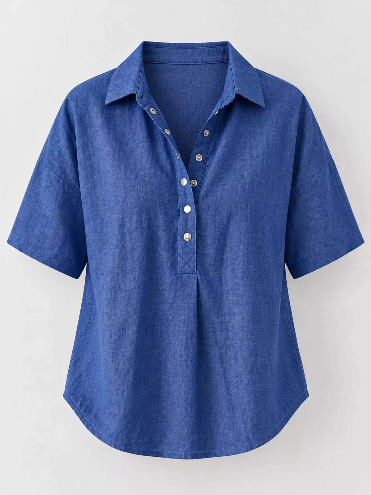Snap Down Shirt in blue, front view