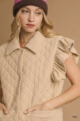 Trendsi Umgee Corduroy Quilted Ruffle Sleeve Vest -