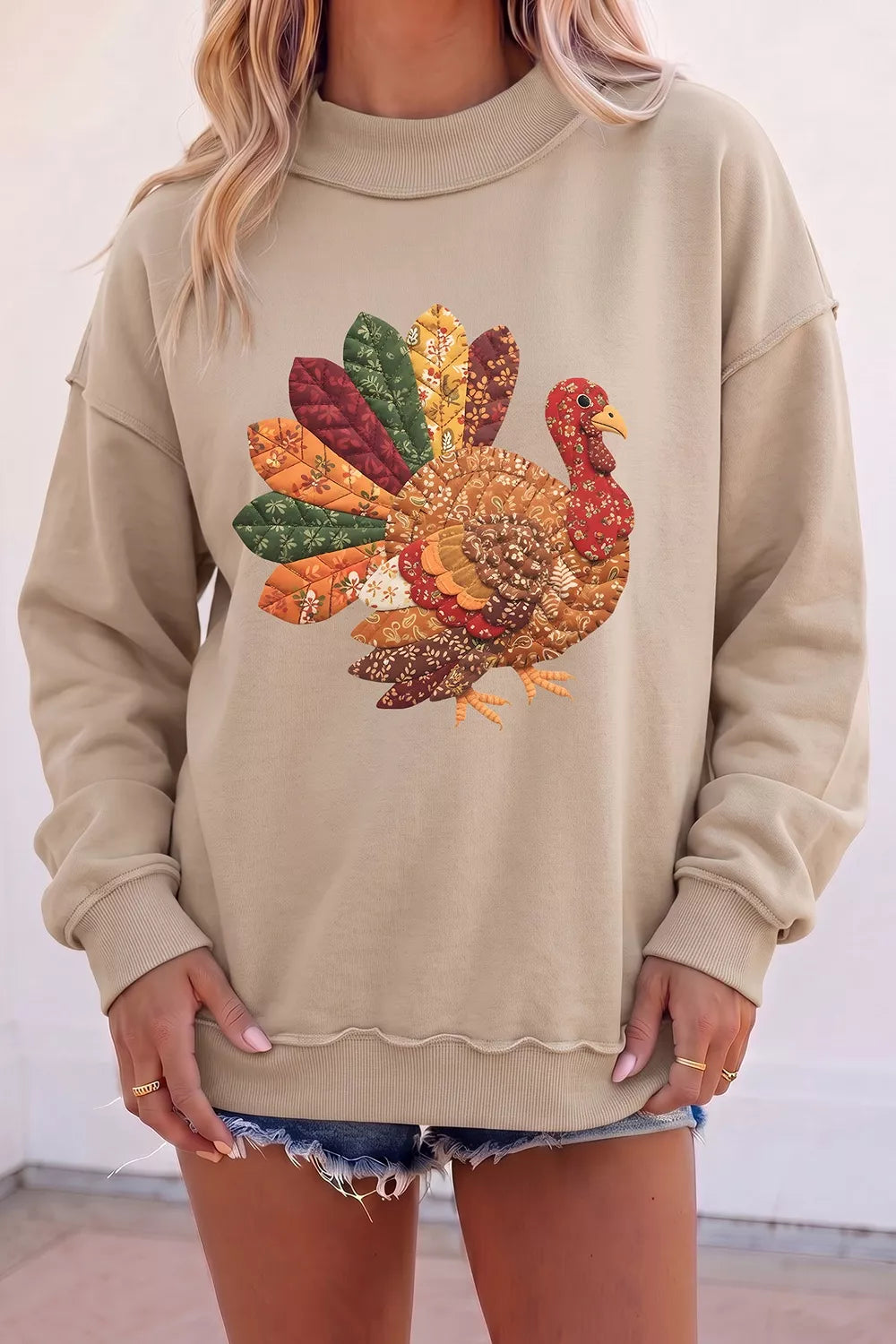 Turkey graphic sweatshirt, beige turkey graphic front