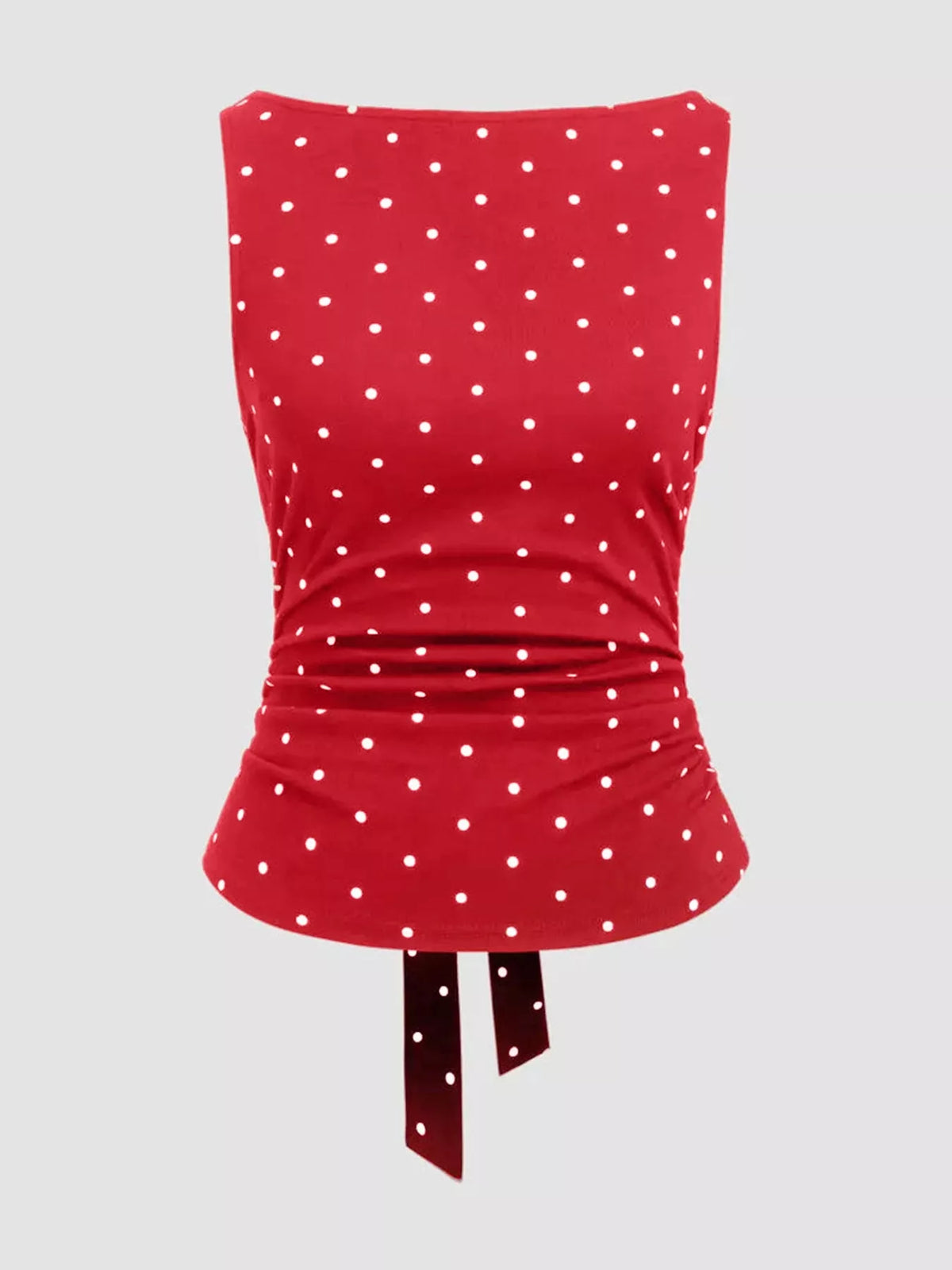 Polka Dot Print Sleeveless Tank Top with Tie Back in red and white