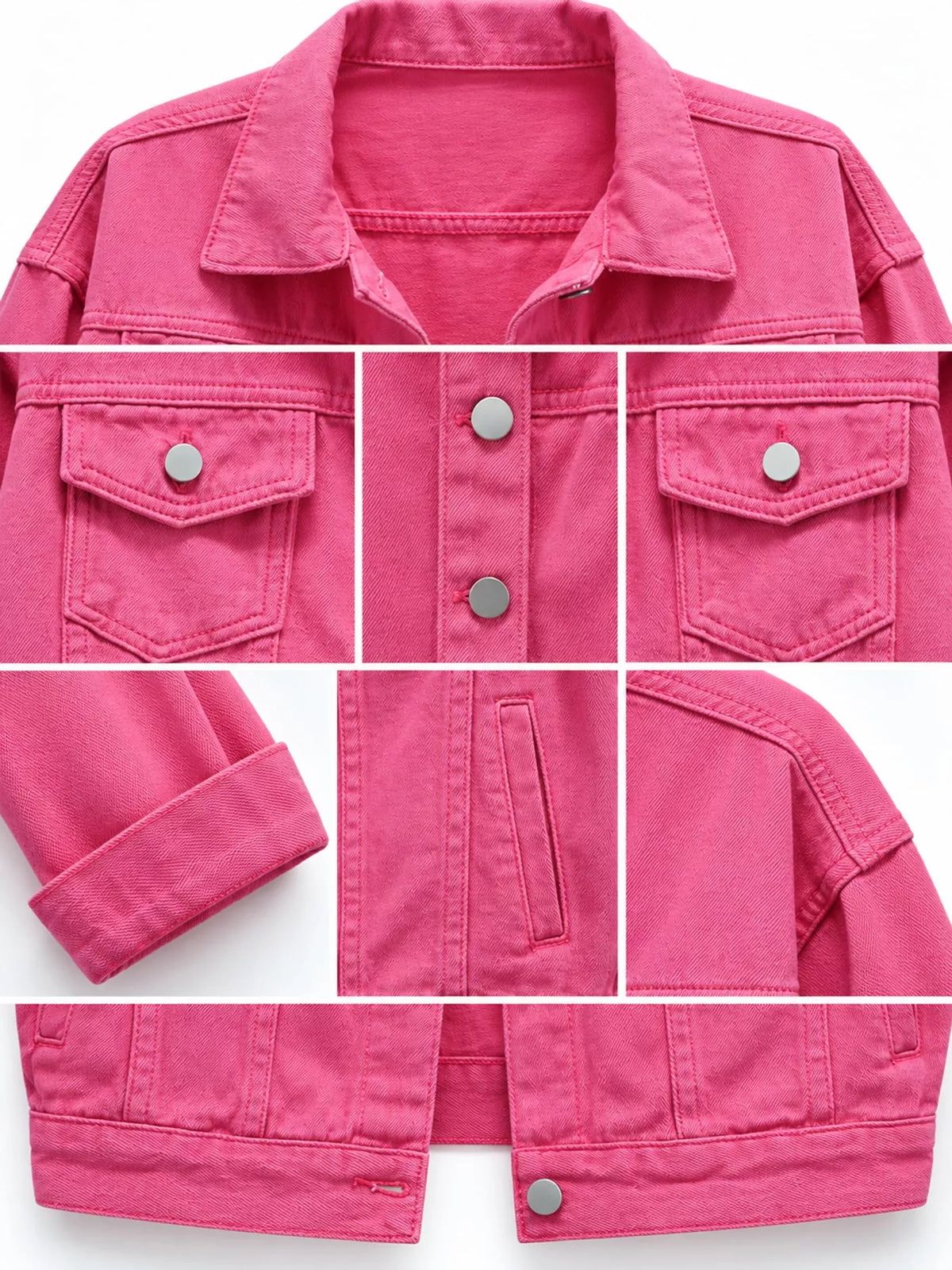 Button-Down Classic Cropped Denim Jacket — construction details