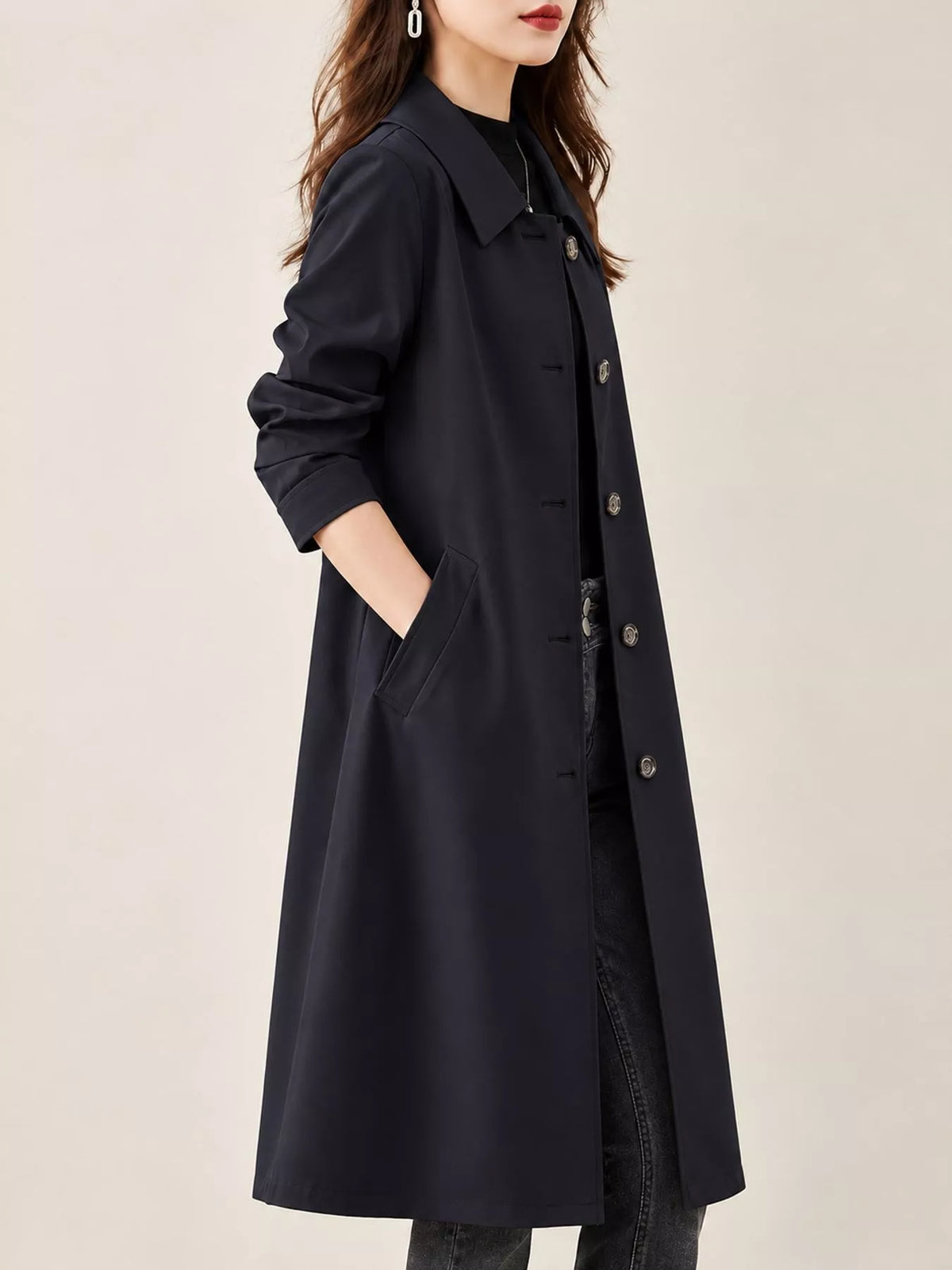 Button-Up Longline Coat — side view