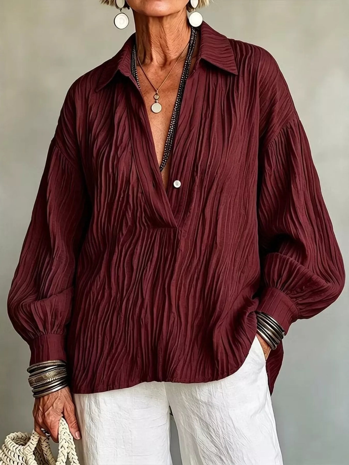 Burgundy textured blouse