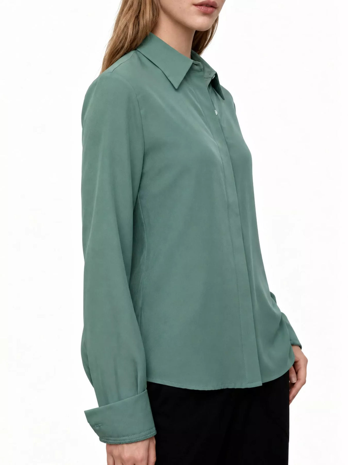 Button-up shirt, sage side