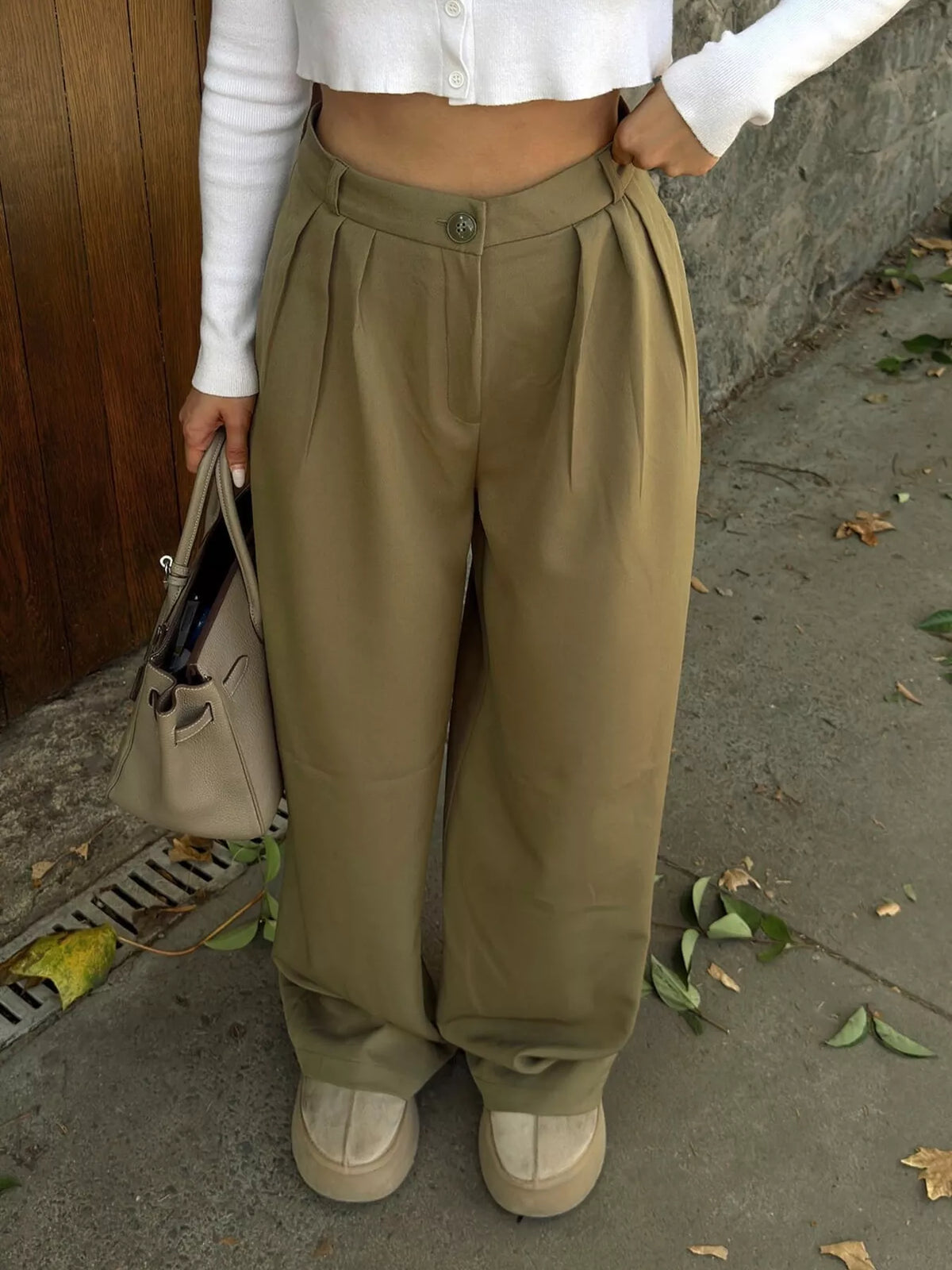 Trendsi High-Waisted Pleated Wide-Leg Pants -