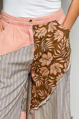 Trendsi POL Striped Floral Patchwork Wide leg Pants with Side Big Star Patch -