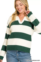 Trendsi Zenana Striped Collared Sweater - Shirts