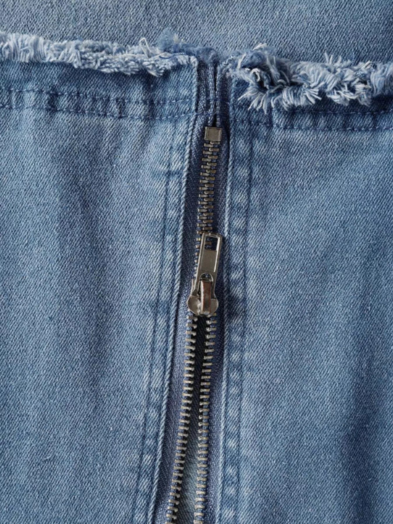 Slit sleeveless hooded denim maxi dress