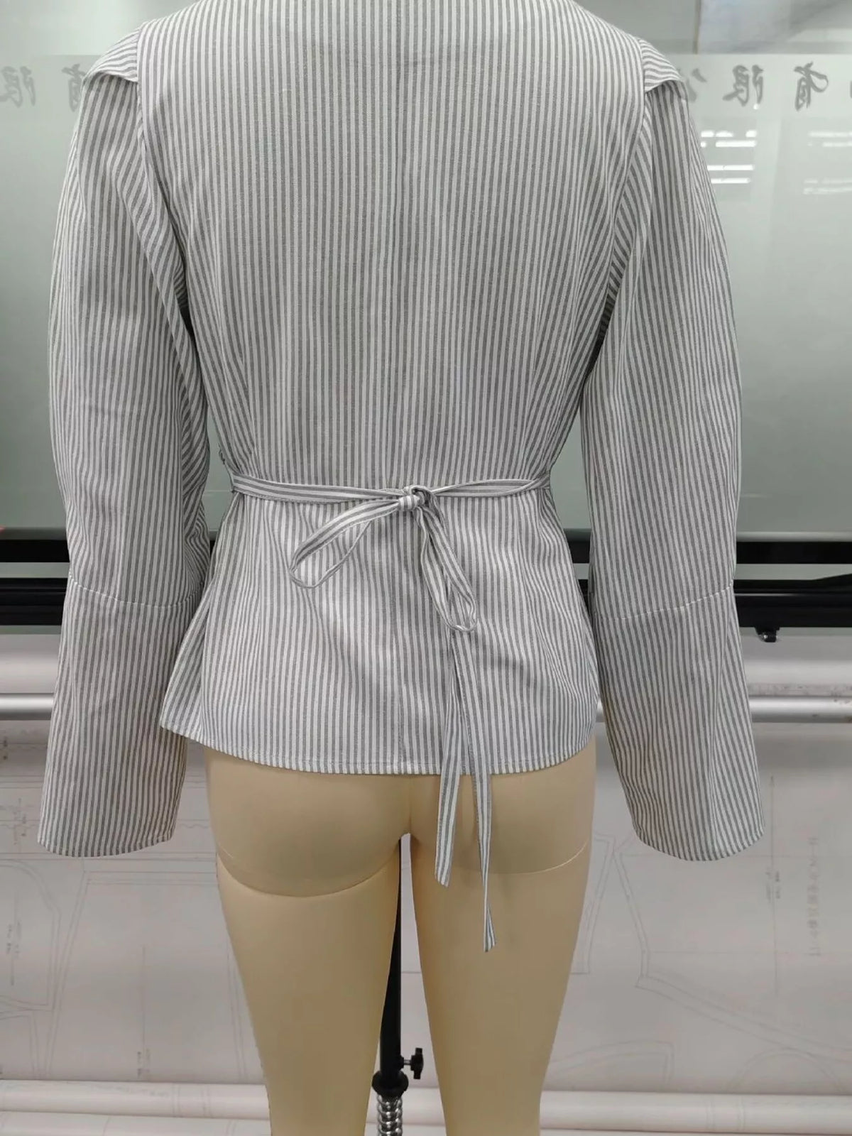 V-neck long sleeve blouse, back view