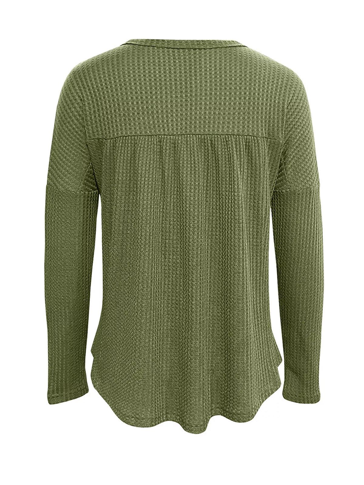 Women's Textured Long Sleeve Peplum Top in Moss, close-up detail