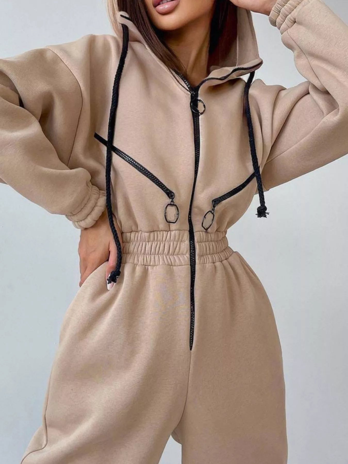 Trendsi Zip Front Dropped Shoulder Jumpsuit -