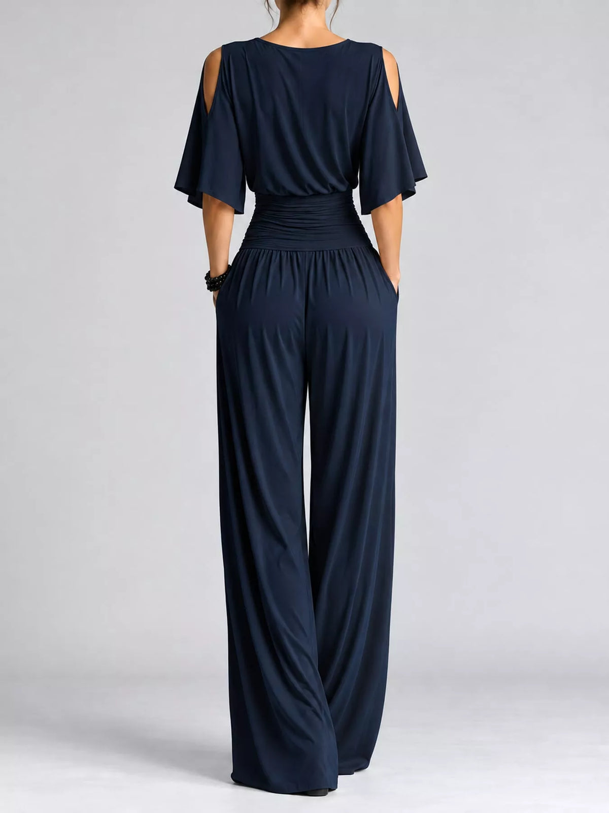 Cold Shoulder Wide-Leg Jumpsuit — back view