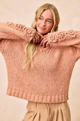 Trendsi BiBi Chunky Knit Sweater with Flower Detail Sleeves -