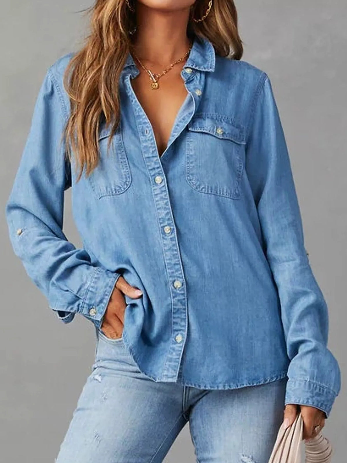 Dark Blue button-down denim shirt
