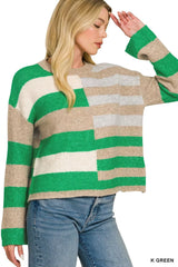 Trendsi Zenana Lightweight Wool Blend Color Block Sweater - Shirts